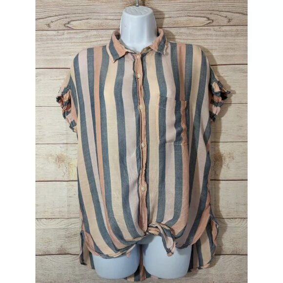 American Eagle Womens Small Striped Oversized Blouse Top Beach Pastel Coastal - Picture 1 of 7